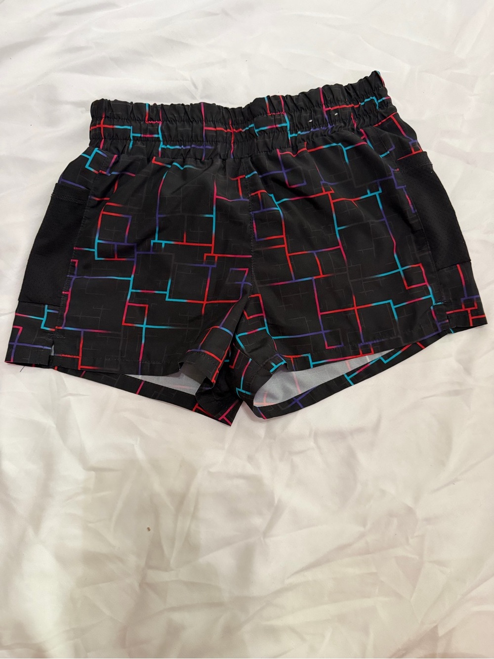 Xersion Black Shorts with Neon Red, Blue and Purple Accents
